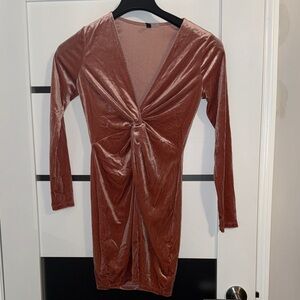 H&M Velvet Long Sleeve Dress in Blush